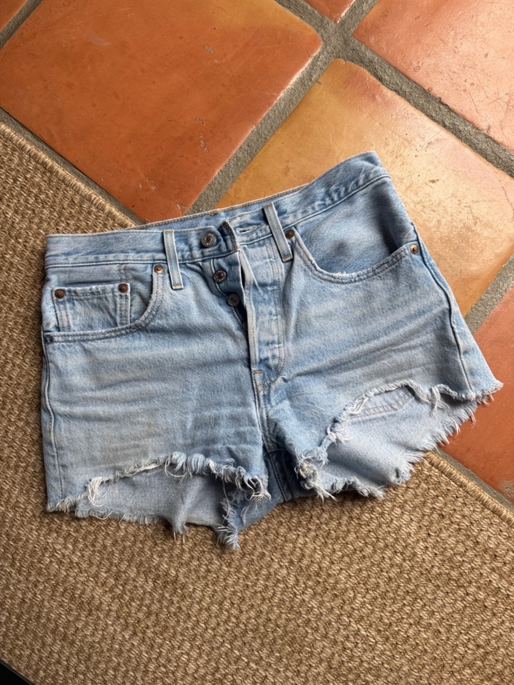 Levi's Light Blue Distressed Denim Jean Shorts